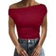 thumbnail image 3 of Ladybranch Summer Sleeveless Shirts for Women Casual One Piece Ribbed Knit Slim Y2K Tank Tops Off The Shoulder Tops(XX-Large,Pure Red）, 3 of 7