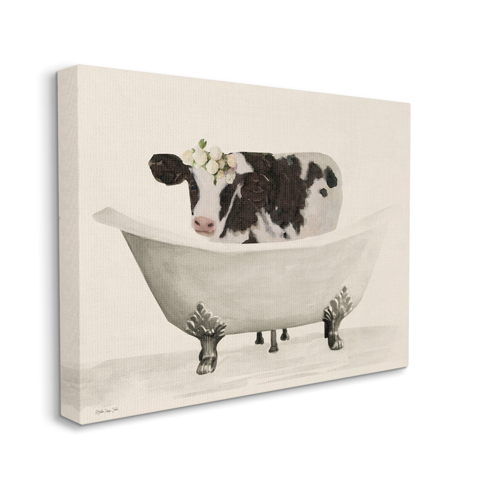 Stupell Industries Antique Bathtub Cow Animals & Insects Painting Gallery Wrapped Canvas Print Wall Art, 40 x 30