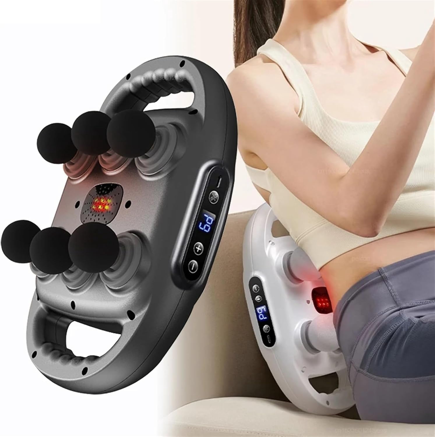 Fascia Gun Muscle Massager Gun High Frequency Back Waist Massage Machine Six-Head Body Shoulder Professional Fascia Massage Gun(White)