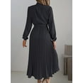 thumbnail image 5 of ZOELNIC Women's Mock Neck Long Sleeve Dress High Waist Belted Pleated Flowy A-Line Cocktail Party Maxi Dress, M, 5 of 6