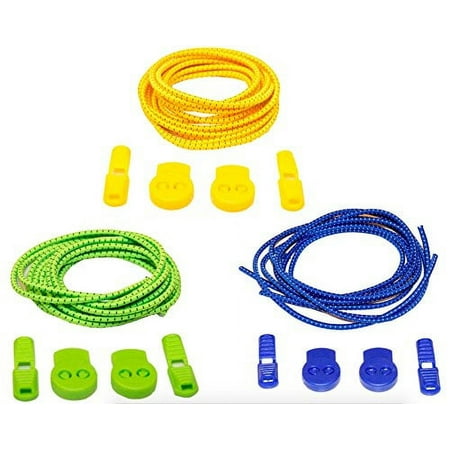 

No Tie Stretch Shoelace 3-Pack - Save Time On Tying Shoes Boots Sneakers Loafers - Ideal Athletic & Office Comfort (With Easy Lock Blue Green & Yellow)