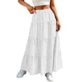 thumbnail image 2 of BRGZLK Skirts For Women Cute Elegant Boho Maxi Fashion Casual Solid Color Elastic Waist Ruffled Skirt Spring Summer Holiday Loose Palace Lock and Ankle Skirt, 2 of 7