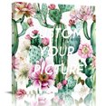 thumbnail image 2 of Pink Wall Art Painting on Canvas, Green Cactus Pastoral Watercolor Canvas Art Home Prints Wall Art Framed Modern Artwork for Living Room Bedroom Wall Decor 12x12in, 2 of 9