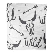 SIDONKU Throw Blanket Warm Cozy Print Flannel Cow Tribal Skulls of Arrows Ethnic Black and White Bison Comfortable Soft for Bed Sofa and Couch 50x60 Inches