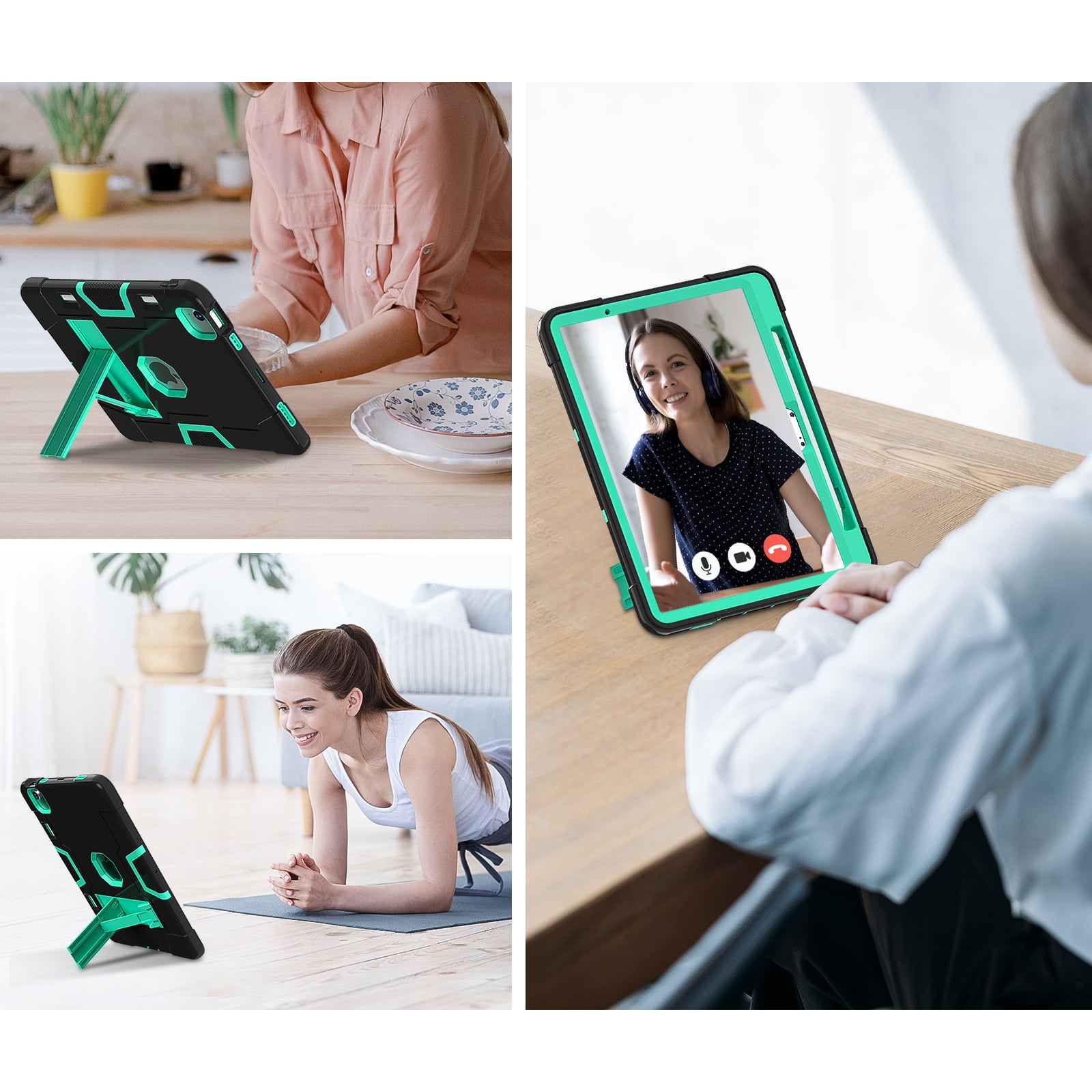 ELEHOLD for iPad Air 11 Inch Case 2024 Release, iPad Air 11 (M2) Case with Pencil Holder and Kickstand, Heavy Duty Shockproof Protective Cover,Black+Mint