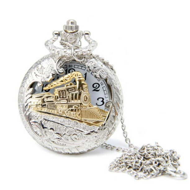Aofa Vintage Steam Train Antique Chain Quartz Locomotive Pendant