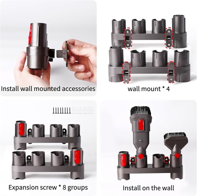 Premium Accessory Holders for Dy*son Vacuum Cleaners - Wall Mount and Docking Station Organizer for Dy*son V15 V7 V8 V10 V11 Model, with 10 Storage Adapters (2 Pack)