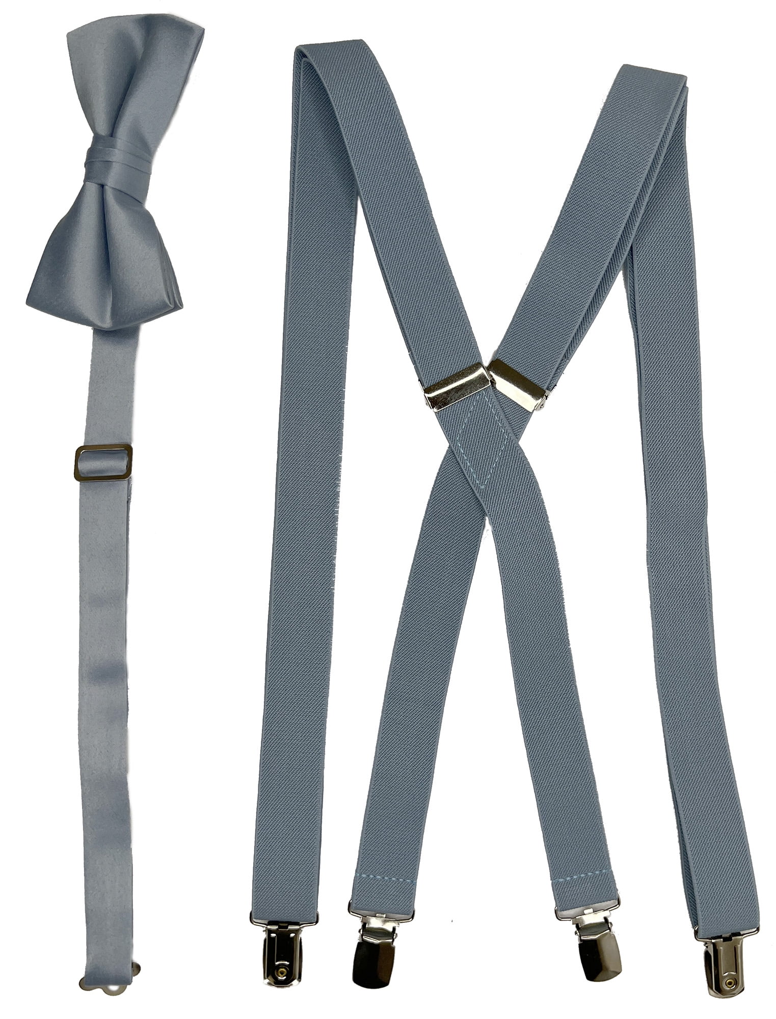 Men’s Steel Blue / Dusty Blue Suspender and Matching Bow Tie in a