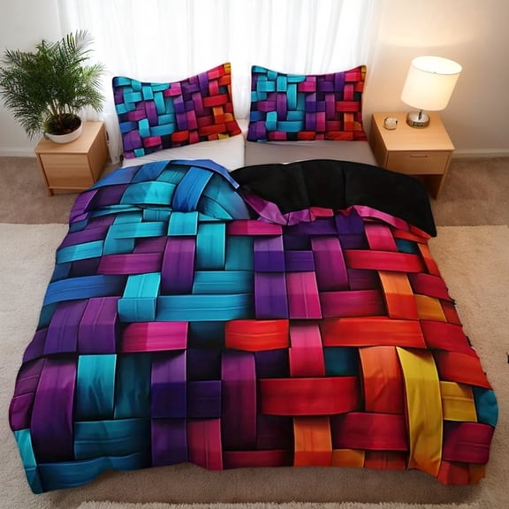 Orylavena Colorful Geometric Woven Duvet Cover Set Microfiber Bedding Twin