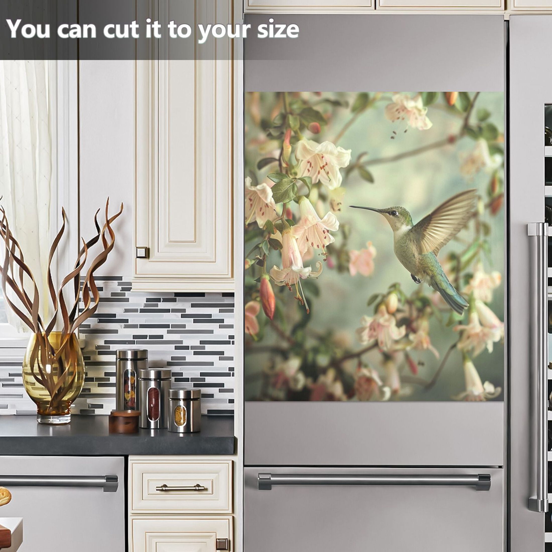 Ryvnso Hummingbird Floral Dishwasher Magnetic Refrigerator Magnet Cover Kitchen Art Panel Decal Sticker Home Decorative 23"x26"