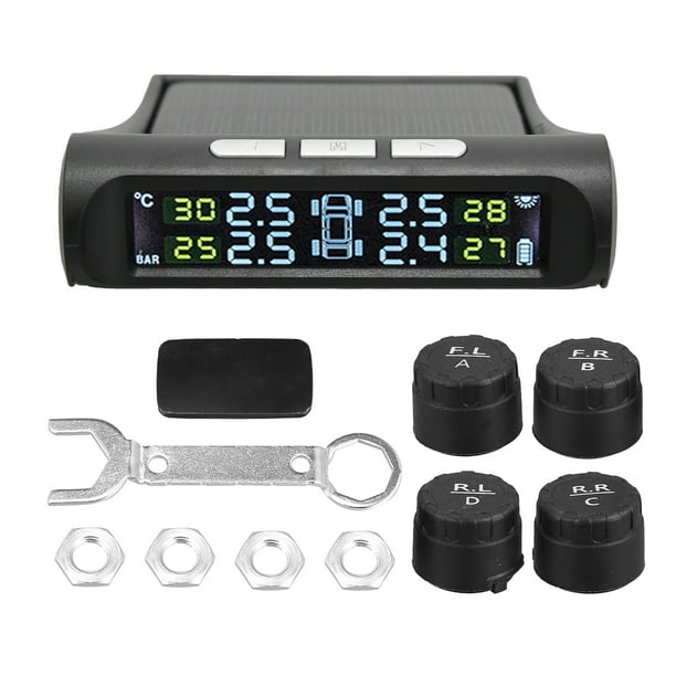 Kit de sistema de monitoreo de presión de neumáticos TPMS Energía solar con 4 sensores externos Pantalla LCD Alertas de temperatura de presión
