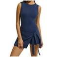 thumbnail image 2 of qolati Womens Tennis Dress Boat Neck Sleeveless Wrap Skirt Built in Shorts Golf Athletic Dress Workout Rompers Mini Dresses Summer Navy M, 2 of 9