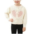 thumbnail image 1 of Suéter de cuello redondo para primavera y otoño e invierno para niñas, suéter con lazo en forma de corazón y botones de perlas, cárdigan de manga larga, suéter para niños, parte superior de poliéster, 1 of 7