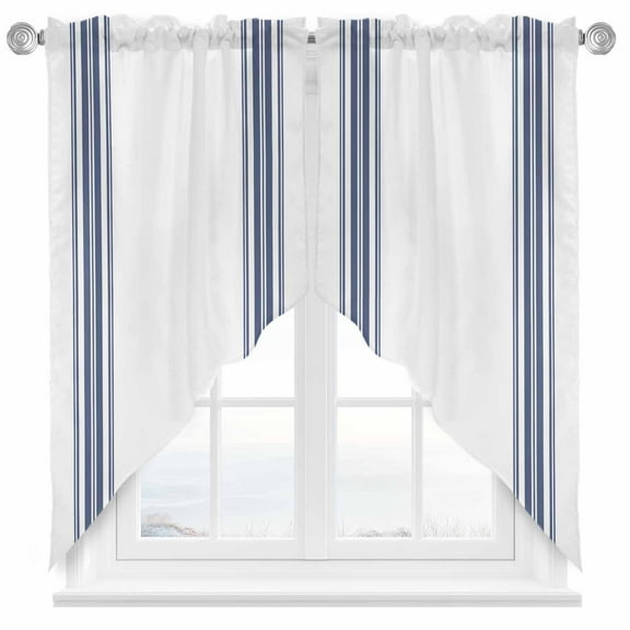 Farmhouse Blue Swag Valances for Windows 2 Pack Stripes Decoration Swag Kitchen Curtains 63 Inches Long Rod Pocket Short Window Treatment for Kitchen Bathroom 36"x63"