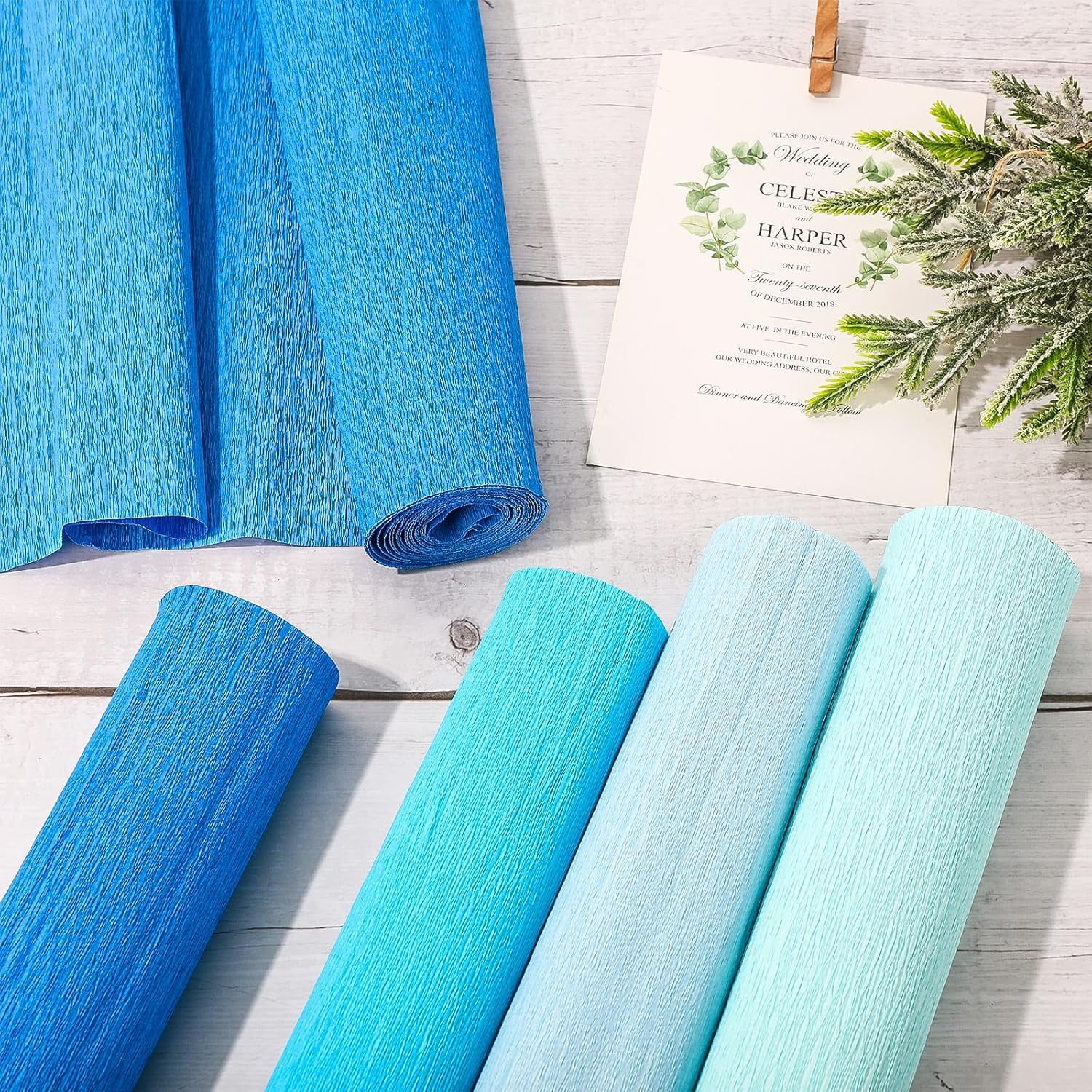 8 Rolls Blue Crepe Paper Streamers 25 x 250cm 4 Gradient Blue Colors Party Decorative Craft Streamers Roll for Graduation Party Supplies Backdrop DIY Gift Wrapping Room Wall Decor