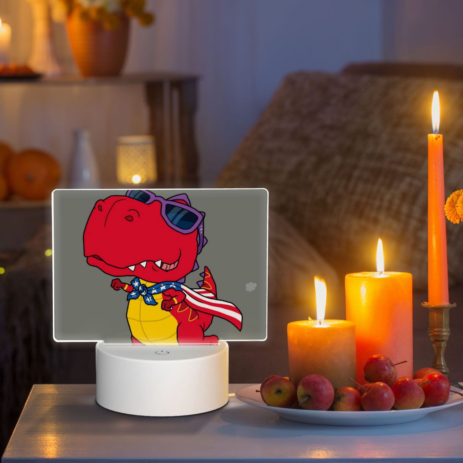 Vsdgher Dinosaur Super Hero Cartoon Rectangular Acrylic Night Light Acrylic Sleep Night Light Friend Gifts for Birthday Gifts for Women Teens Boys Girls