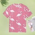 thumbnail image 4 of Flamingo Pattern Womens Tops Women's Fashion Casual Short Sleeve Flower Print Round Neck Pullover Top Blouse, 4 of 6