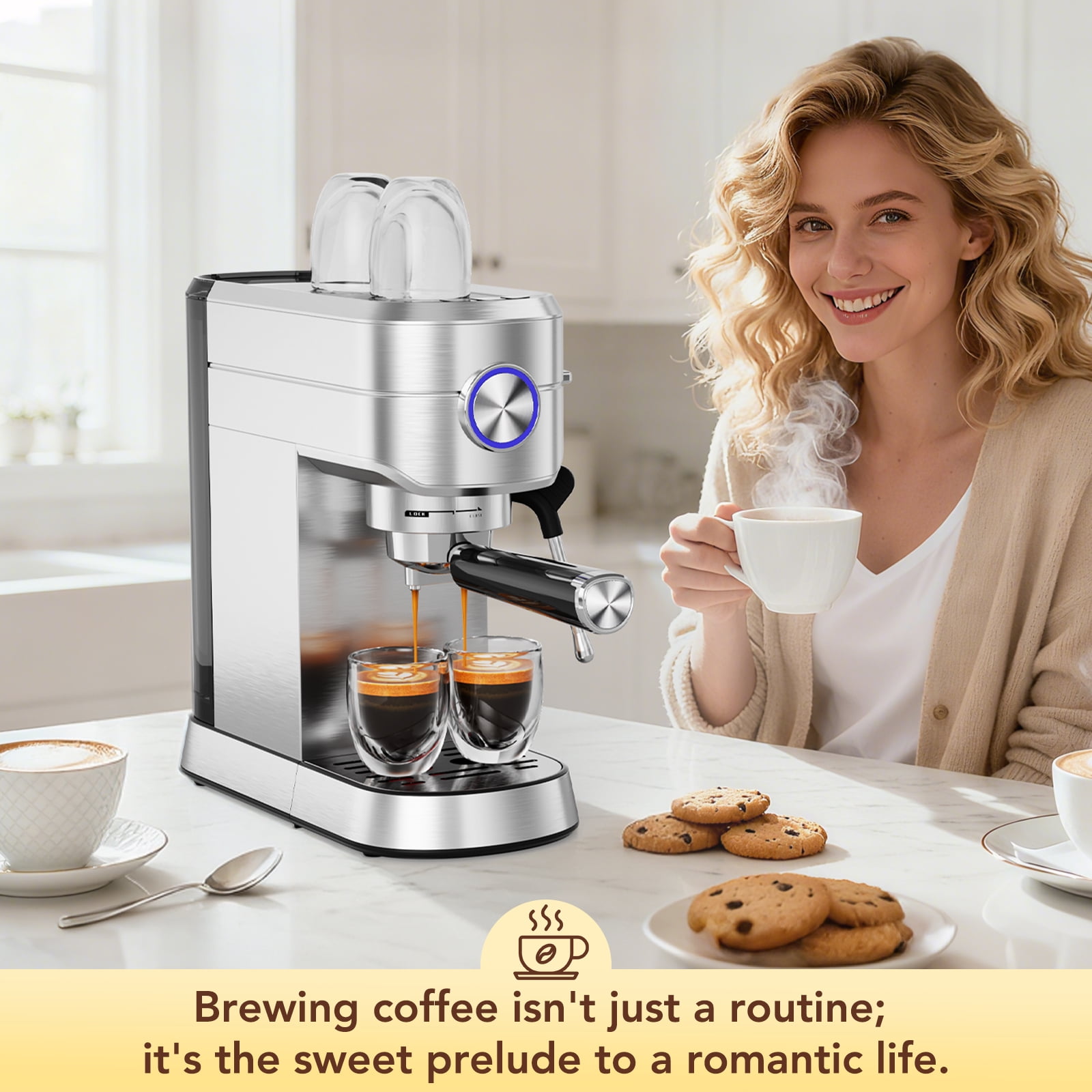 KNDKO 20 Bar Espresso Machine, Coffee Maker Machine with Milk Frother, Steam Wand, PID Control, 40oz Removable Water Tank