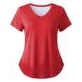 thumbnail image 4 of Womens T Shirt Short Sleeve Crew Neck Solid Color Loose Fit Beach Clothes for Women,Red,2XL, 4 of 4