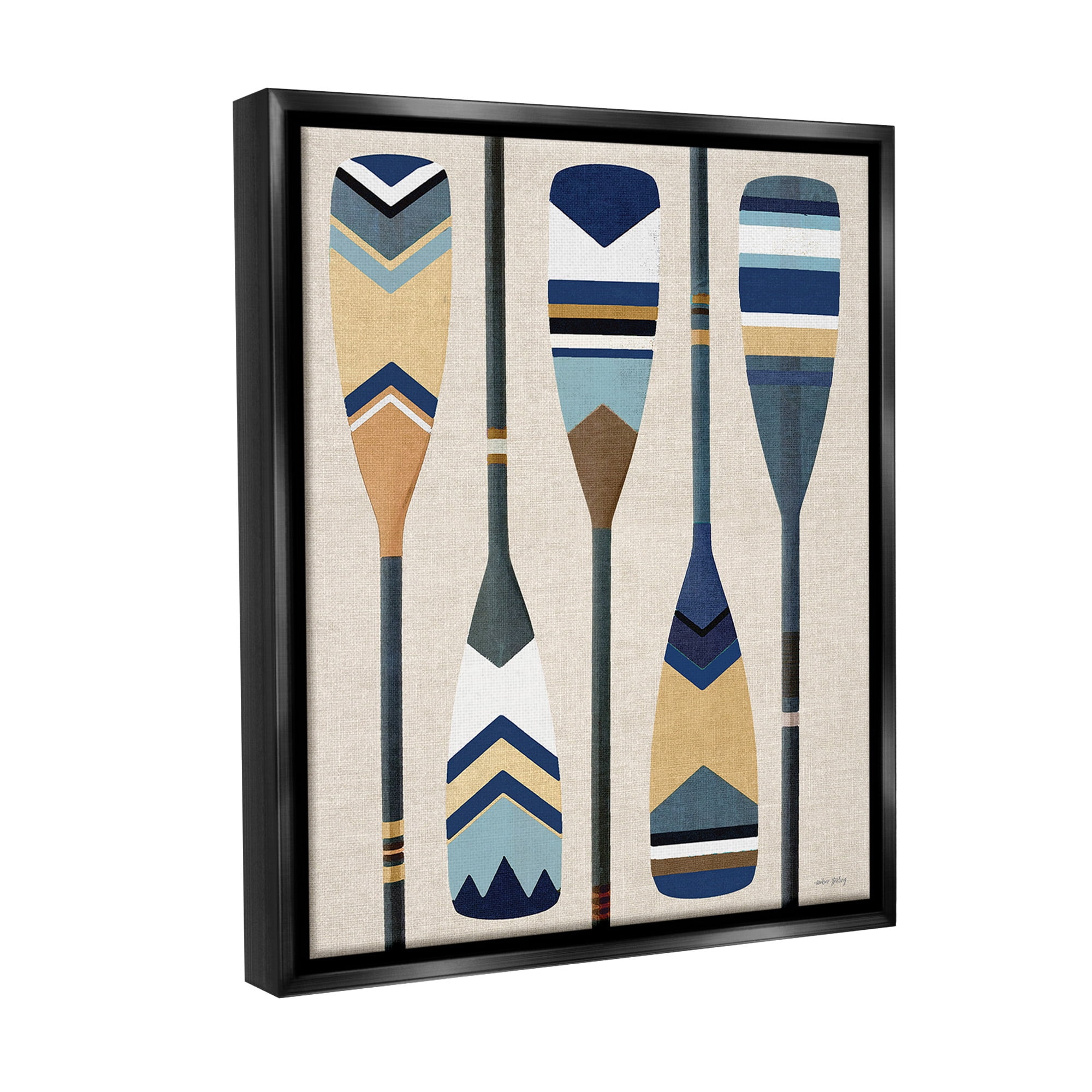 Stupell Industries Nautical Boat Oars Nature Painting Black Floater Framed Canvas Art Print Wall Art, 17 x 21