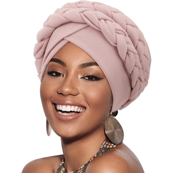 Minzimin African Women Turban Caps Cotton Beanie Twist Headscarf Pre-Tied Double Twisted Braids Wrap Hat Chemo Cancer Cap