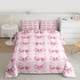 thumbnail image 2 of Feelyou Stripe Bowknot Full Size Comforter Sets, Pink Watercolor Bow Bedding Sets, 3pcs, 2 of 8