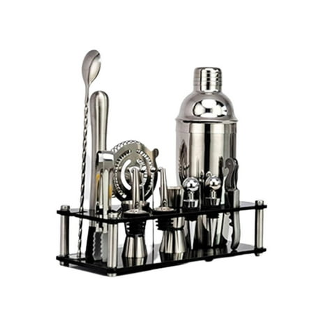 

17 Pieces Stainless Steel Cocktail Shaker Set Bartender Kit Black Acrylic Shaker Tool Set Perfect Fruit Pin Set for Home or Parties