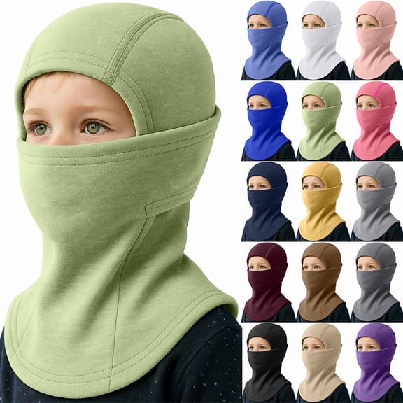 Kids Winter Balaclava Face Mask for Skiing Snowboarding Cycling, Thick German Fleece Cold Weather Hood Hat with Neck Warmer, Children's Outdoor Sports Gear (1pc)