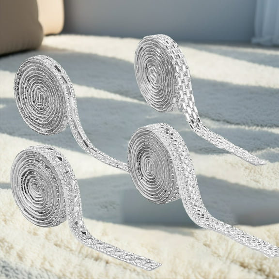 Evjurcn 4 Rolls Self Adhesive Rhinestone Ribbons Crystal Rhinestone Strips Shiny Glass Rhinestone Ribbon Roll Bling Ribbons Rhinestone for DIY Art Crafts Fabric Car Phone Decoration