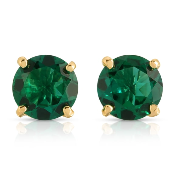 Galaxy Gold 14K Solid Gold 2 Carat Natural Emerald Stud Earrings for Women - Yellow Gold Fine Jewelry