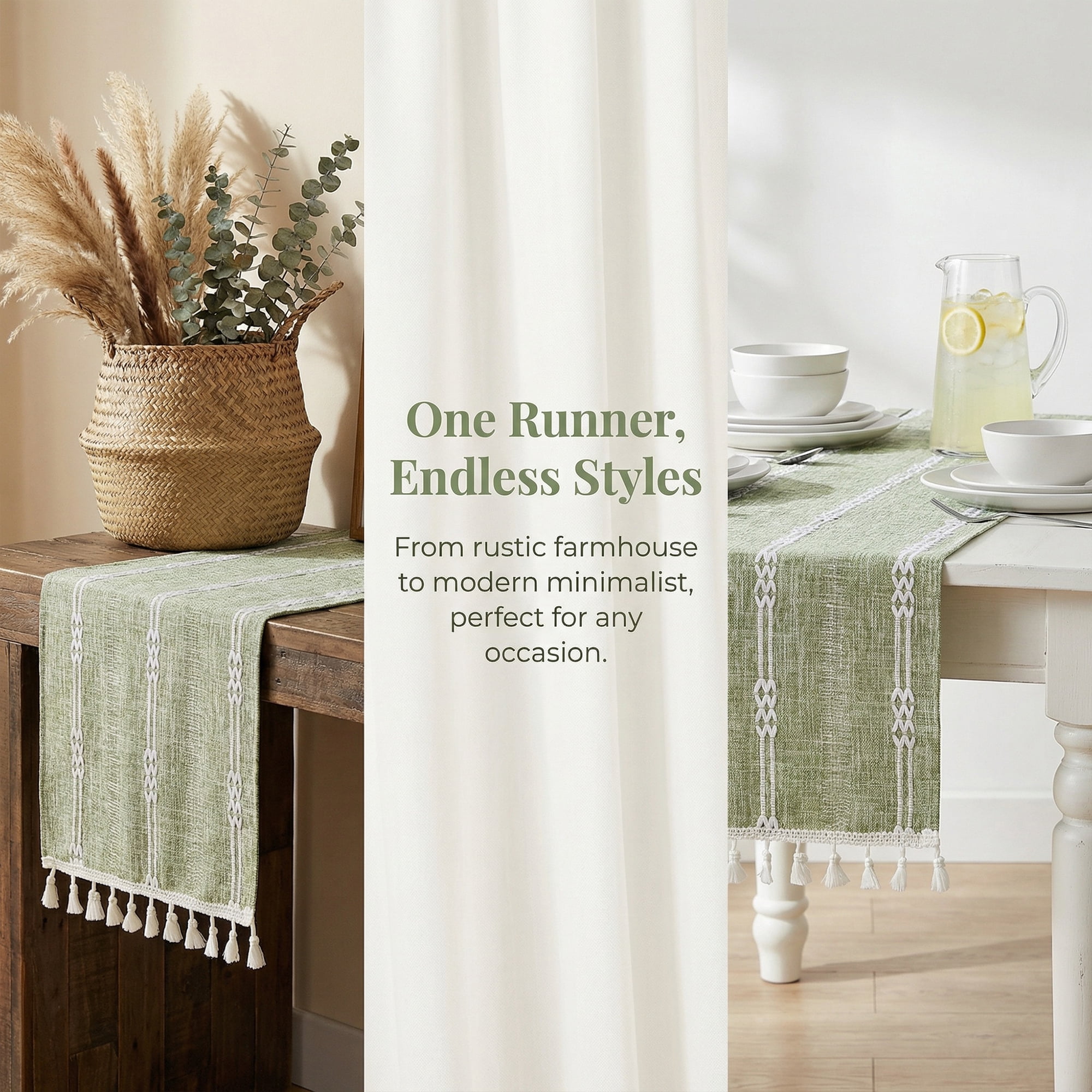 Unique Bargains Openwork Polyester Runner Table Runner for Kitchen Decor Green 13"x70.9"