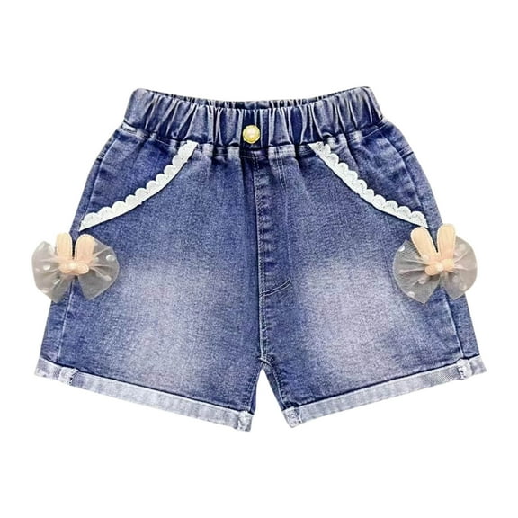 Tungbrin Toddler Girls Jean Shorts Summer Cute Bowknot Decoration Elastic Waisted Shorts Baby Casual Denim Shorts