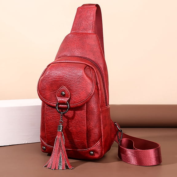 Nkmbld Small Sling Bag for Women, Shoulder Crossbody Bag Leather Large Capacity Multi Compartment Chest Bag Daypack for Travel Sport Running Hiking, Red