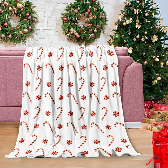 Christmas Candy Throws Blankets, Elegant Comfort Christmas Prints Flannel Blanket, Luxury Super Soft Holiday Theme Home Décor Warm and Cozy Throws for Winter Bedding Couch and Xmas Gift, 50x60 Inch