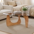 thumbnail image 4 of Modern Glass Coffee Table with Tempered Glass Top & Wood Base, Reception Office Tables, Minimalist Side Table for Living Room Bedroom, 4 of 9
