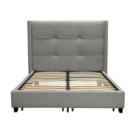 Taylor King Couch Diamond Sofa Beverly Eastern King Bed with Integrated Footboard Storage Unit & Accent Wings in Grey Fabric ()