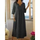 thumbnail image 4 of Vestido recto de talla grande para mujer, de media manga, plisado, informal, con escote en V, estilo bohemio, de lino, para playa, para verano, 2024, 4 of 5
