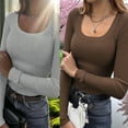 thumbnail image 4 of Women's Long Sleeve Square Neck Shirt, Ribbed Thermal Fitted Top 2026 Fall Layering Tees Casual Outfits, 4 of 7