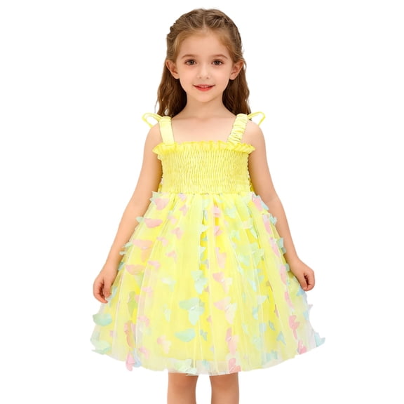 WMQPNNS Toddler Girl Fairy Dress Yellow Dress for Age 5-6 Years Tutu Dress Sequins Birthday Wedding Flower Girl Formal Dress Casual Holiday Party Dresses