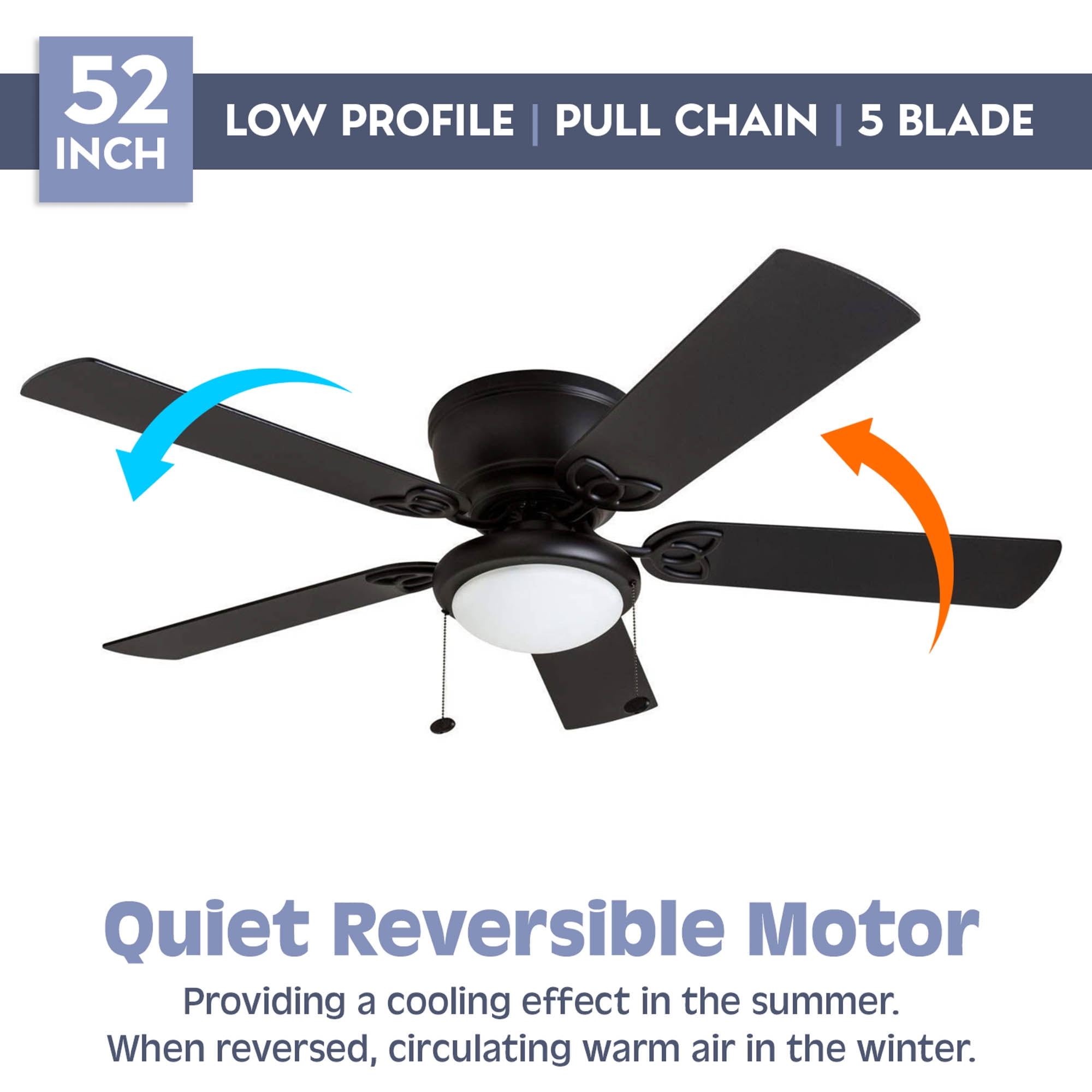 Prominence Home Benton 52\" Indoor LED Ceiling Fan with Light and Pull Chain, Matte Black