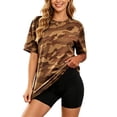 thumbnail image 3 of Arlun Women's Camo Print Short Sleeve T Shirts Trendy Classic Crew Neck Loose Breathable Tops Loose Fit Comfortable Daily Wear Summer Street Style Graphic Tees 1-Brown XXXXXL, 3 of 6