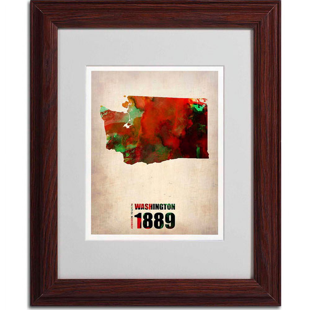 Trademark Fine Art "Washington Watercolor Map" Matted Framed Art by Naxart, Wood Frame