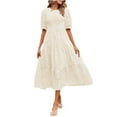 thumbnail image 2 of Whlbf Dresses Clearance Womens Round-Neck Casual Short Sleeve Solid Waisted Layer Chiffon Dresses With Belt, 2 of 6