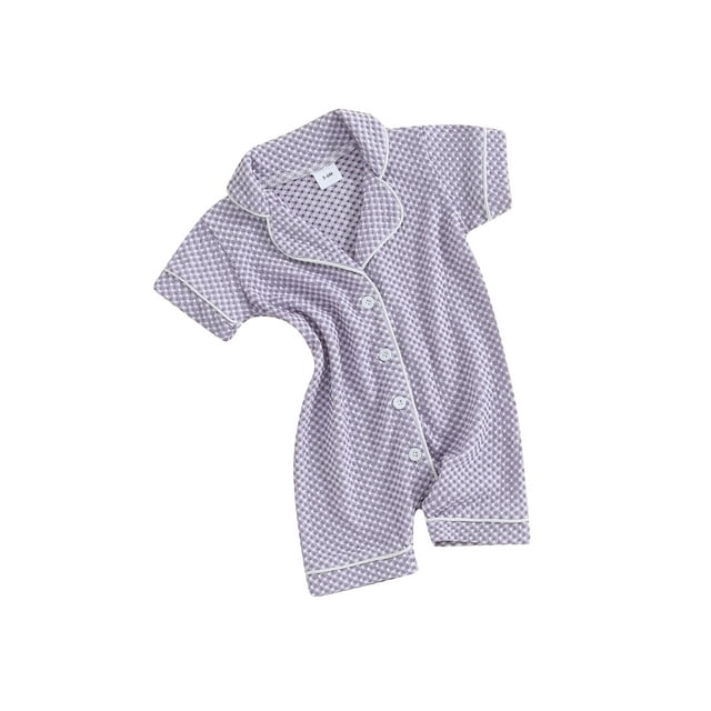 xiaxaixu Baby Boys Girls Jumpsuits Short Sleeve Lapel Collar Button Down Textured Rompers Newborn Pajamas