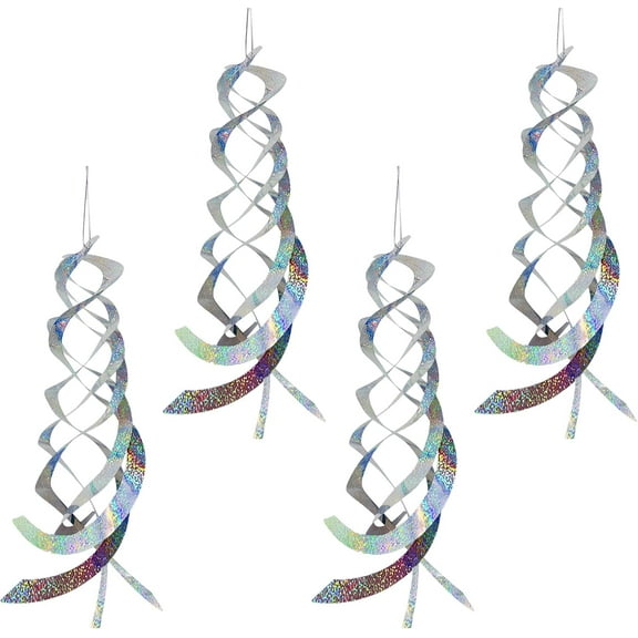4 Pieces 20 Inches Silver Spiral Bird Reflectors Deterrents for Outside, Hanging Mylar Reflective Wind Spinner Bird Repellent Devices Keep Animals Away for Outdoor Patio Lawn Garden Decorations