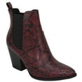thumbnail image 1 of Soda Women Ankle Boots Elastic Slip On Booties Block Heel Pointy Toe MATTHEW-S Red Burgundy Python 10, 1 of 3