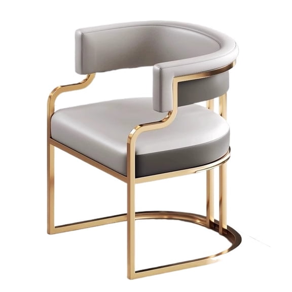 Leather Dining Chair Upholstered Kitchen Accent Chairs with Curved Back Design Padded Seat and Iron Frame for Dining Rooms, Kitchens and Vanity Tables