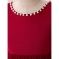 thumbnail image 5 of Burgundy Pearl-Trimmed Bow Back Deep V-Neck Tulle Party Dress, 5 of 29