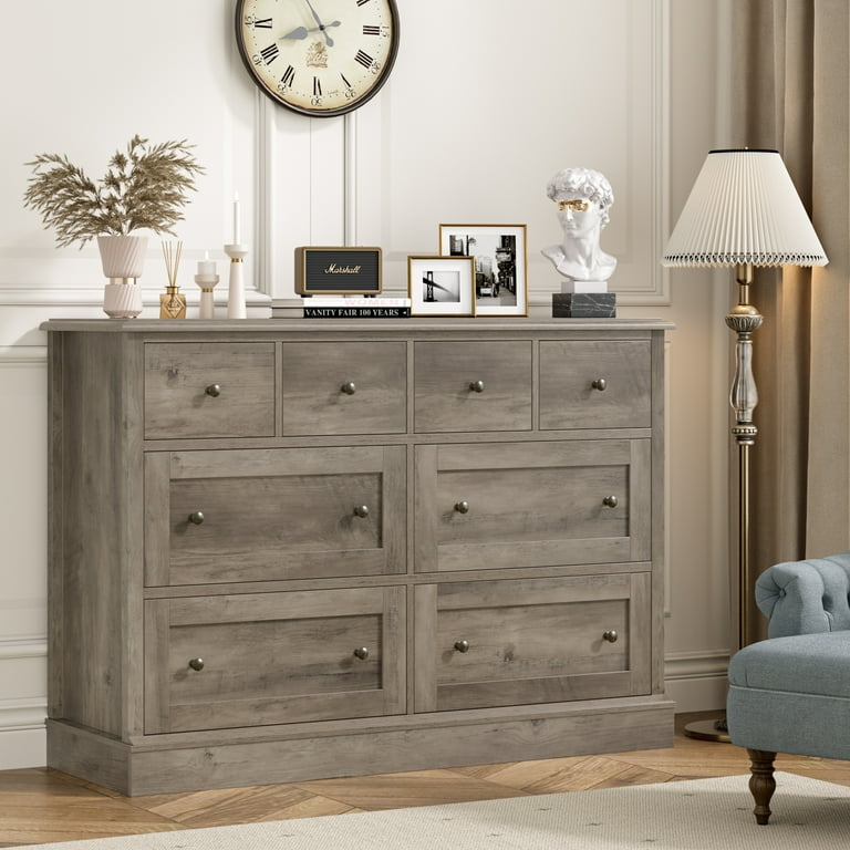 Homfa 8 Drawer Horizontal Combo Dresser for Bedroom, Modern Chest of  Drawers Wood Storage Cabinet for Living Room, Gray - Walmart.com