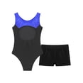 thumbnail image 4 of iixpin Girls Gymnastics Leotards with Shorts Dance Outfit Contrast Color Ballet Dance Bodysuit Sports Royal Blue&Black 4, 4 of 7